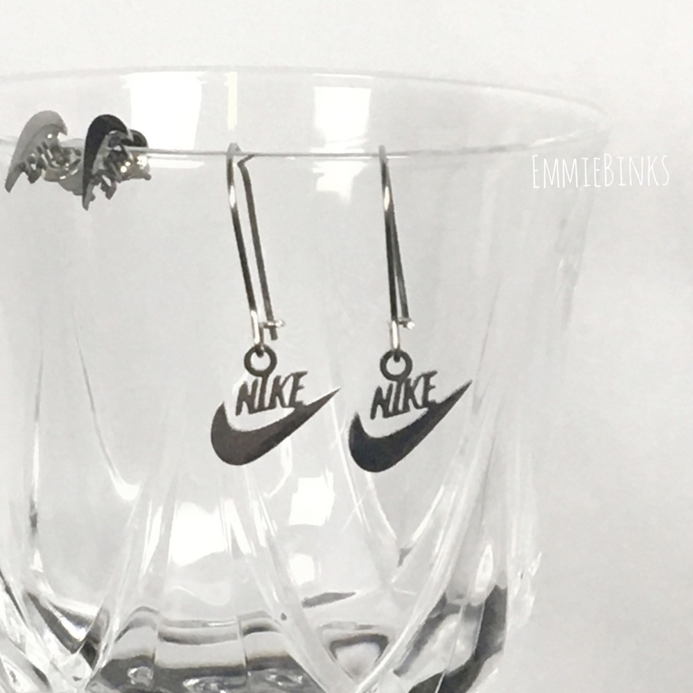 New NIKE Swoosh Stainless Steel Laser Earrings / Minimalist Nike Cutout Set - Picture 14 of 16